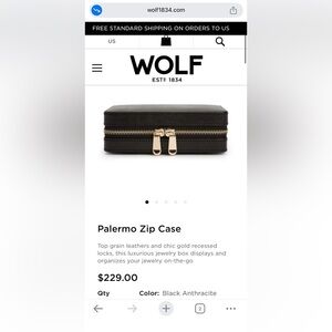 WOLF Black Jewelry Travel Case with Cream Interior